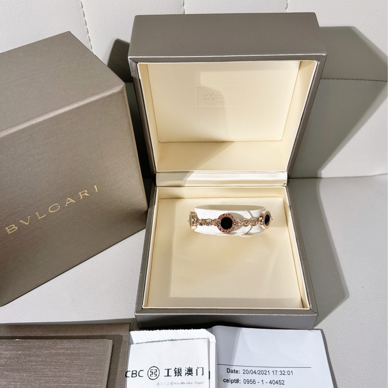 Bvlgari 寶格麗 黑白雙面圓餅手鍊，白貝母黑瑪瑙，S號-0