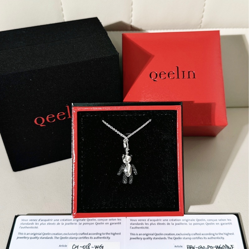 Qeelin麒麟 BoBo熊貓項鍊套裝，18k白金鑲嵌鑽石 紅寶石 黑鑽石-1