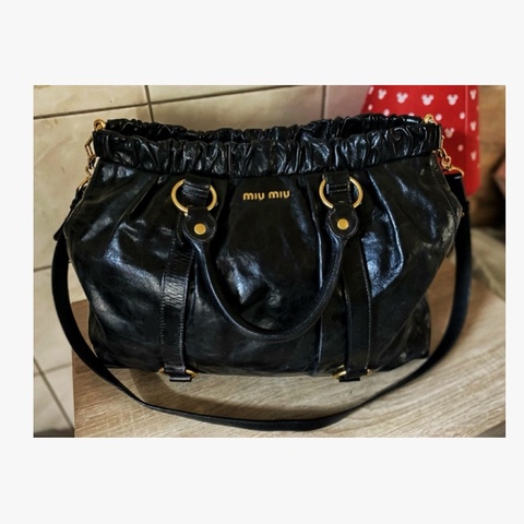 Miumiu黑色油蠟兩用包 斜背包 手提包