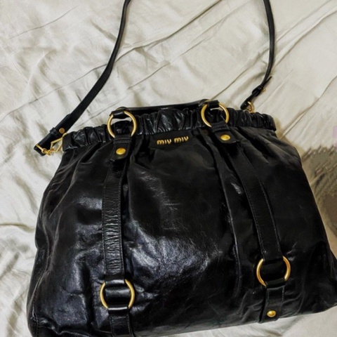 Miumiu黑色油蠟兩用包 斜背包 手提包