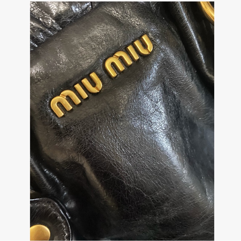 Miumiu黑色油蠟兩用包 斜背包 手提包-4