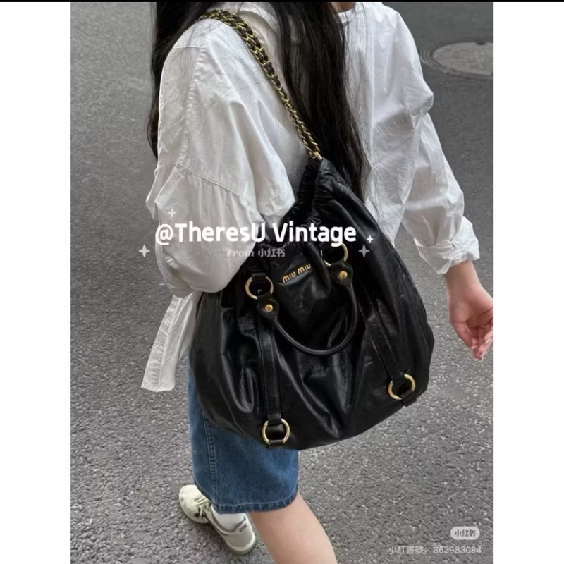 Miumiu黑色油蠟兩用包 斜背包 手提包-5