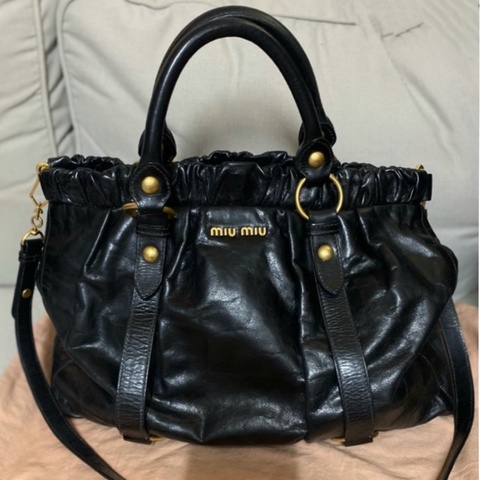 Miumiu黑色油蠟兩用包 斜背包 手提包