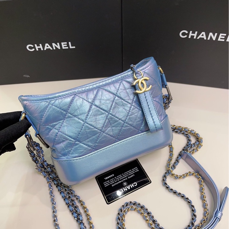 99新 Chanel 香奈兒 人魚姬幻彩紫流浪包小號 附件：卡-0