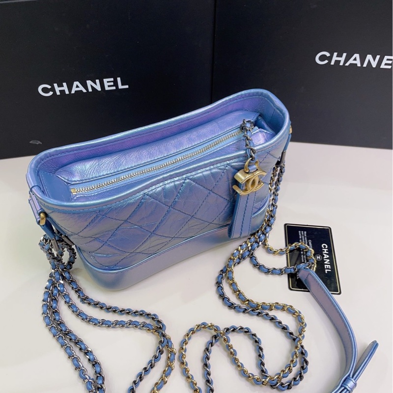 99新 Chanel 香奈兒 人魚姬幻彩紫流浪包小號 附件：卡-5