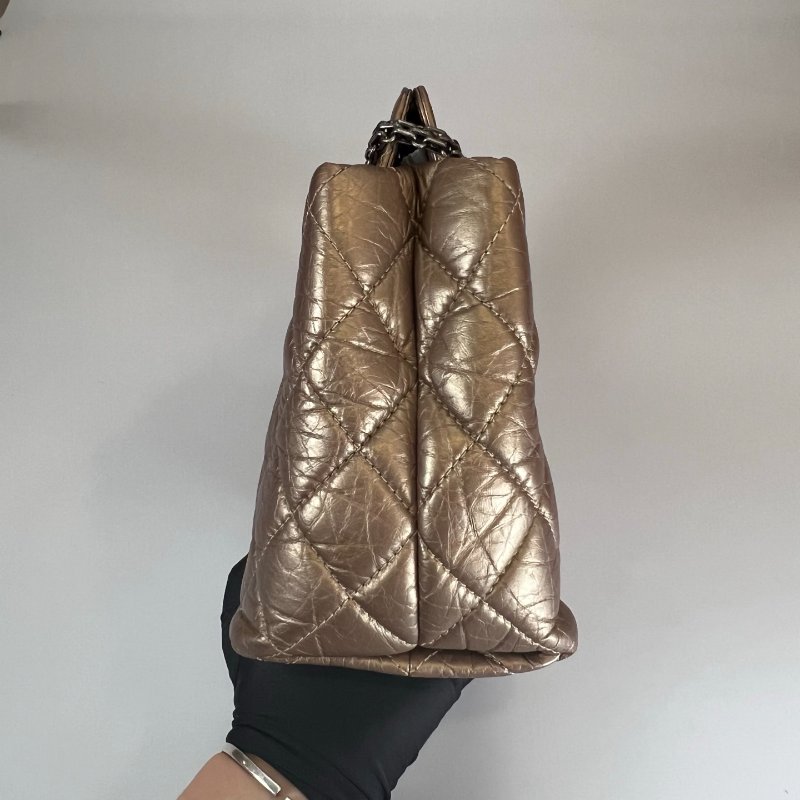 CHANEL 2.55菱格紋銀鍊包 油蠟香檳金 保卡款/17開-3
