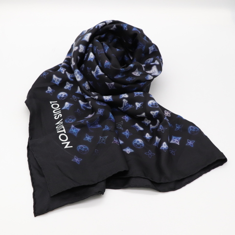 LOUIS VUITTON 星空 霓虹藍 logo大方巾