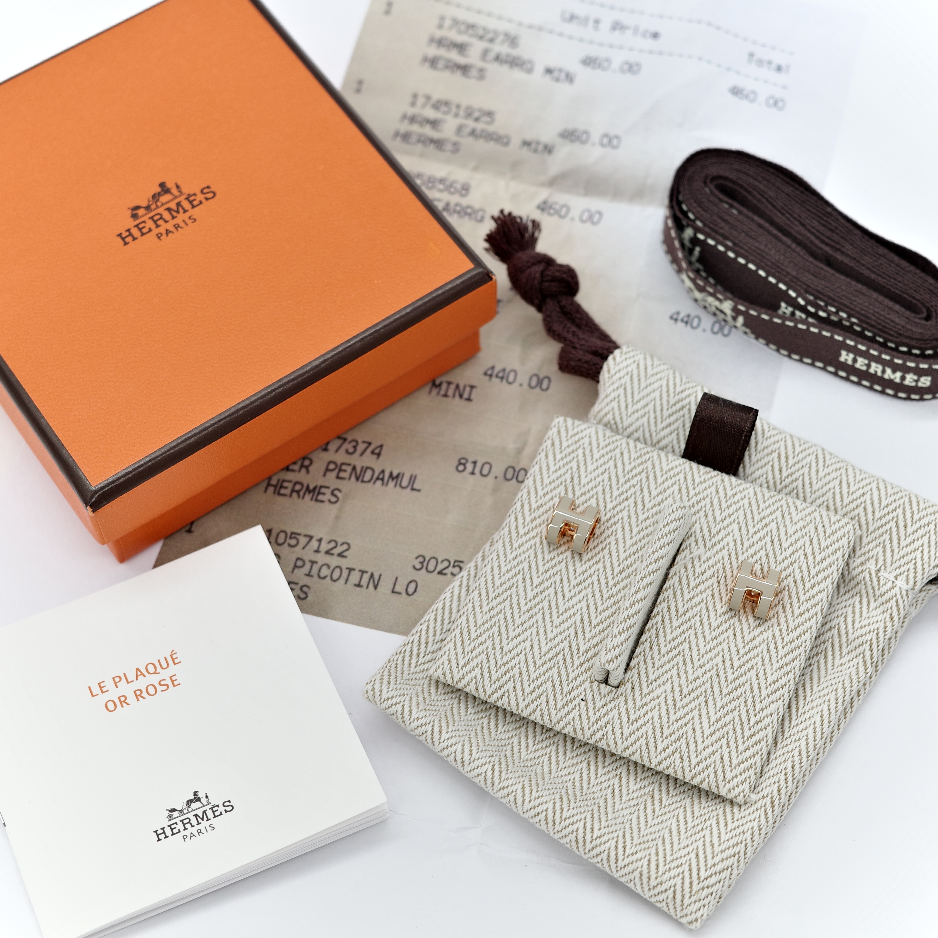 Hermès 愛馬仕 PopH mini 奶茶色 金色 耳環 耳釘-0