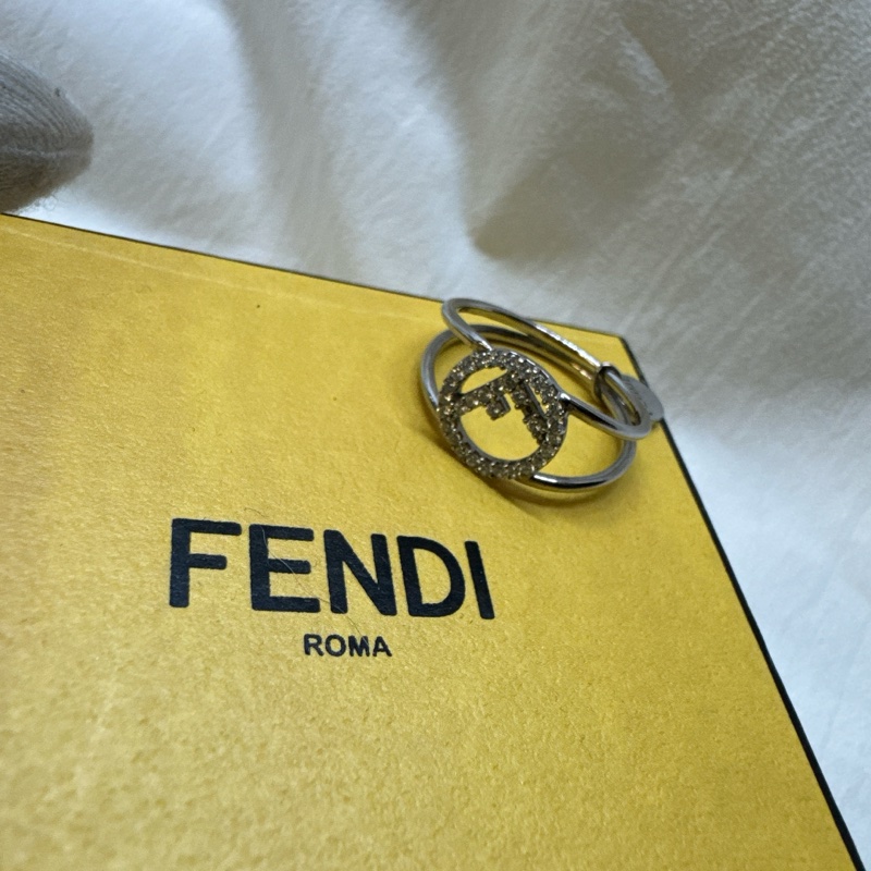 二手正品芬迪F is Fendi銀色帶鑽戒指 fendi戒指 fendi銀戒 fendi配件-1