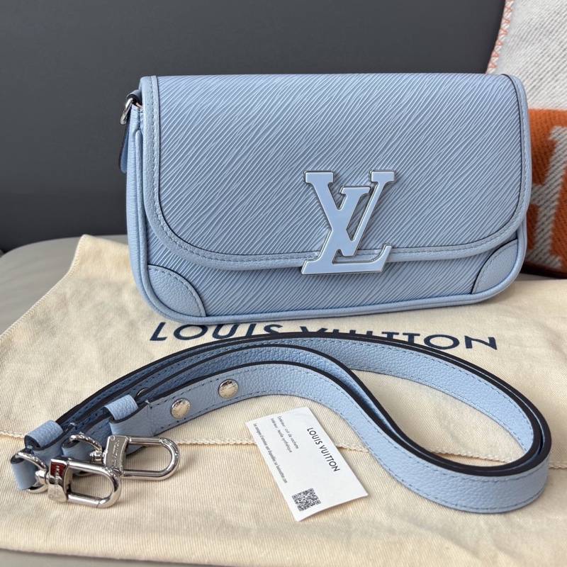 【近新閒置品】Louis Vuitton 路易威登 LV 淺藍色水波紋Buci法棍包手拿單肩斜挎包芯片款-0
