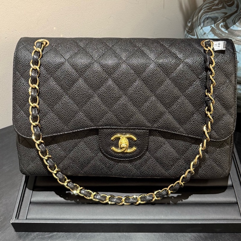 Chanel cf黑金荔枝皮 jumbo 20開 單包 🈚附件-0