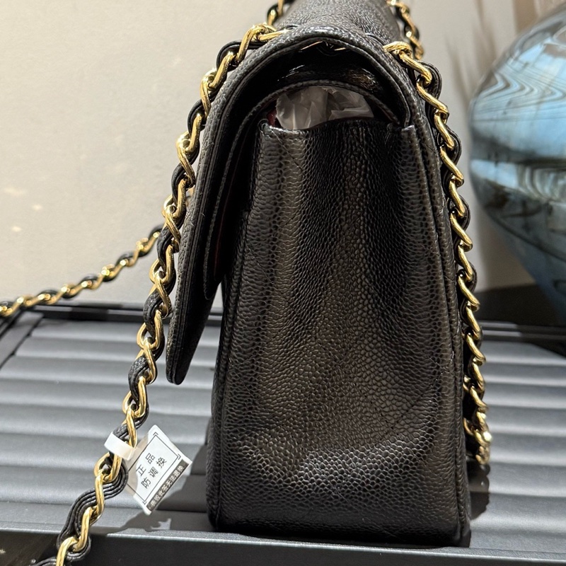 Chanel cf黑金荔枝皮 jumbo 20開 單包 🈚附件-3