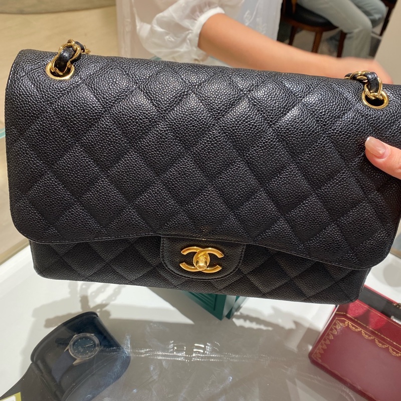 Chanel cf黑金荔枝皮 jumbo 20開 單包 🈚附件-9