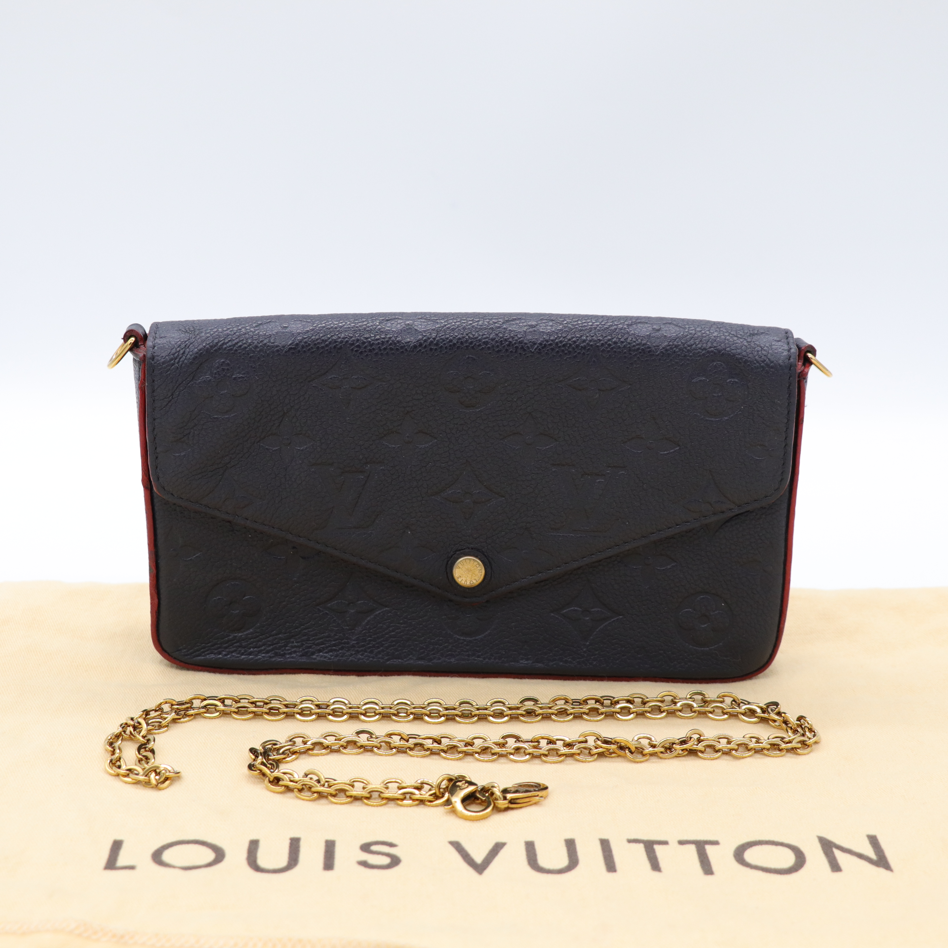 Louis Vuitton 路易威登 黑色 信封包 斜背包 紅內裡-0