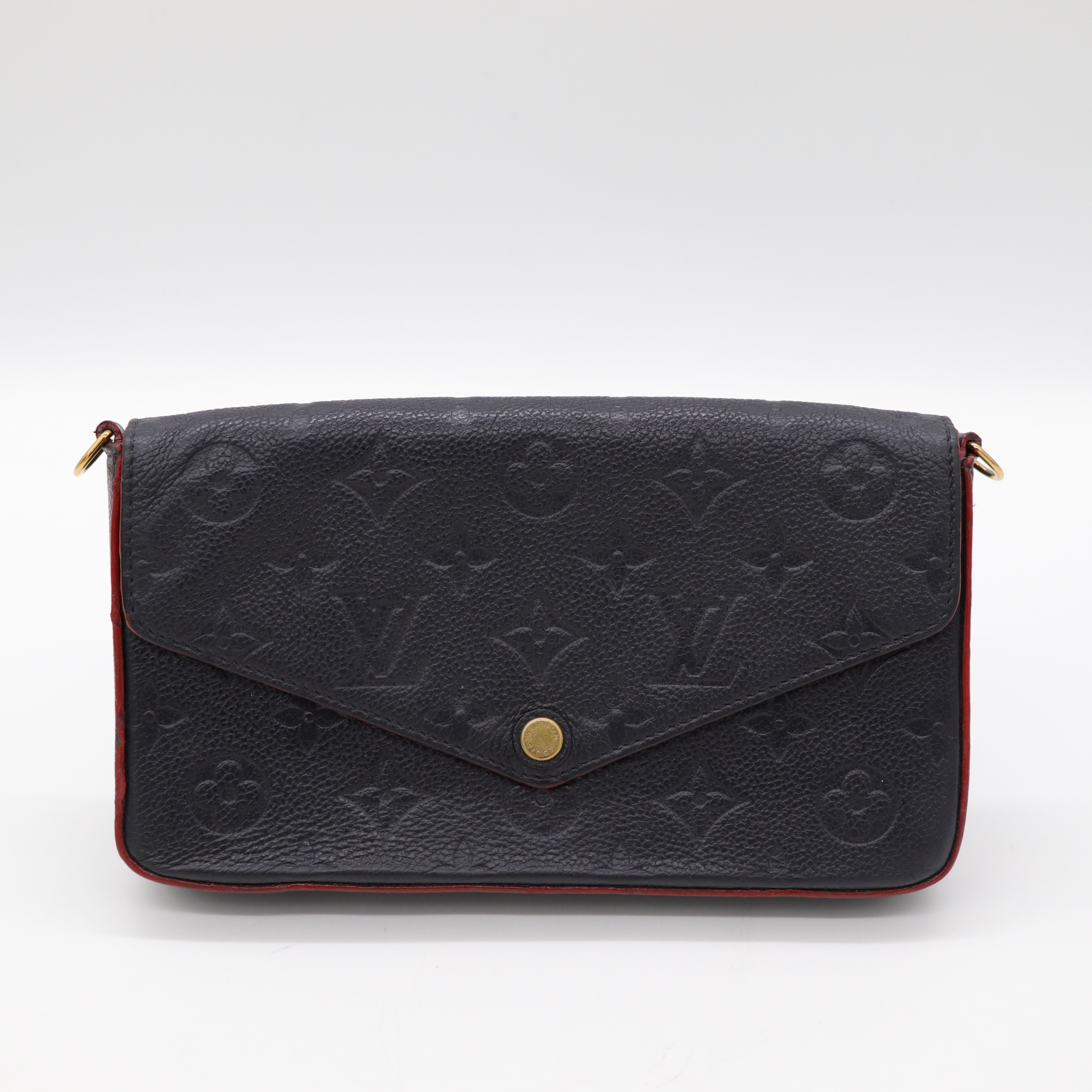 Louis Vuitton 路易威登 黑色 信封包 斜背包 紅內裡-1