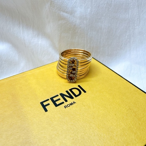 二手正品Fendi芬迪O'Lock金色水晶戒指 fendi戒指 fendi戒 fendi配件