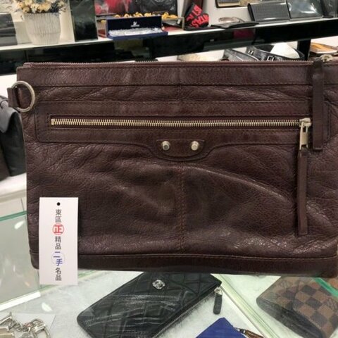 東區正精品㊣BALENCIAGA Clip M 273022 咖啡色小銀釦機車包拉鍊手拿包 city RZ0519