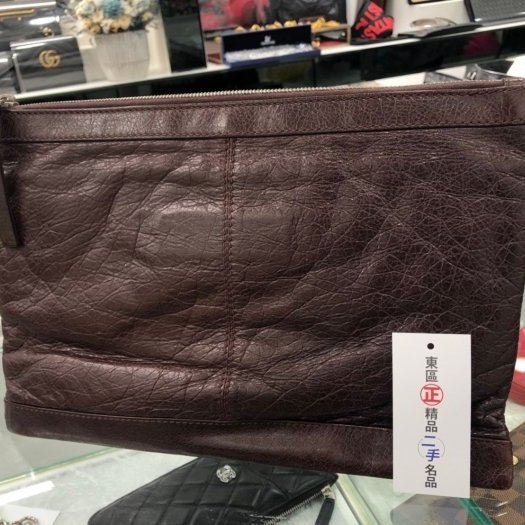 東區正精品㊣BALENCIAGA Clip M 273022 咖啡色小銀釦機車包拉鍊手拿包 city RZ0519-4