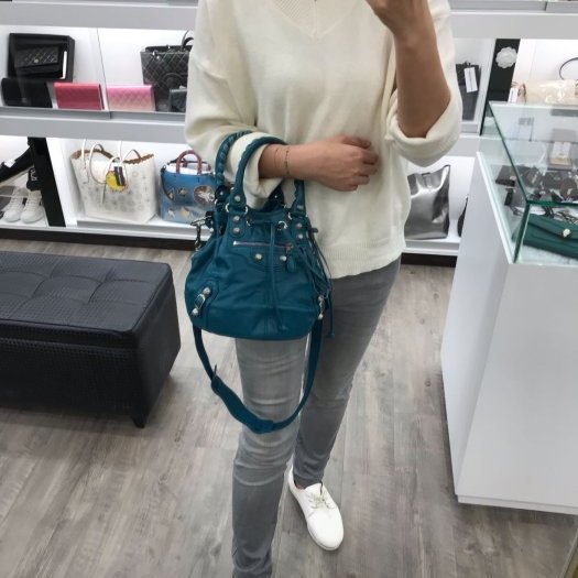 東區正精品㊣ BALENCIAGA 巴黎世家Pom Pom手提水桶包斜背包機車包 RZ0163-1