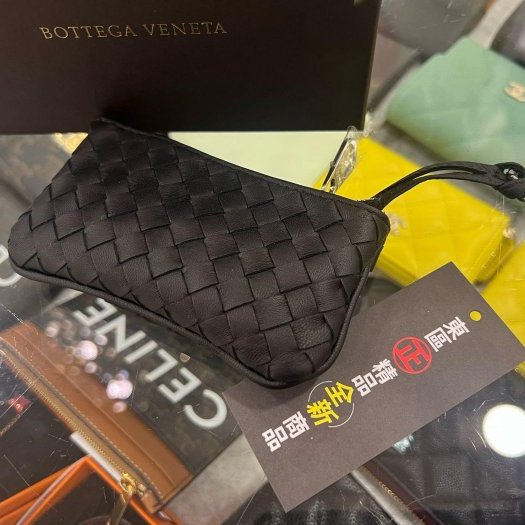 東區正精品㊣ BOTTEGA VENETA BV 131232 全新黑色全皮編織卡片夾零錢包鑰匙圈包 RZ5864-3