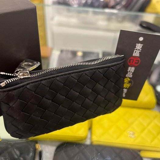 東區正精品㊣ BOTTEGA VENETA BV 131232 全新黑色全皮編織卡片夾零錢包鑰匙圈包 RZ5864-4