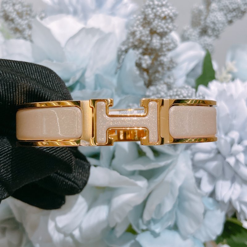 TW4865 Hermes 愛馬仕 H手鐲 奶茶灰 Clic H Glitter Bracelet PM Marron Glace-1