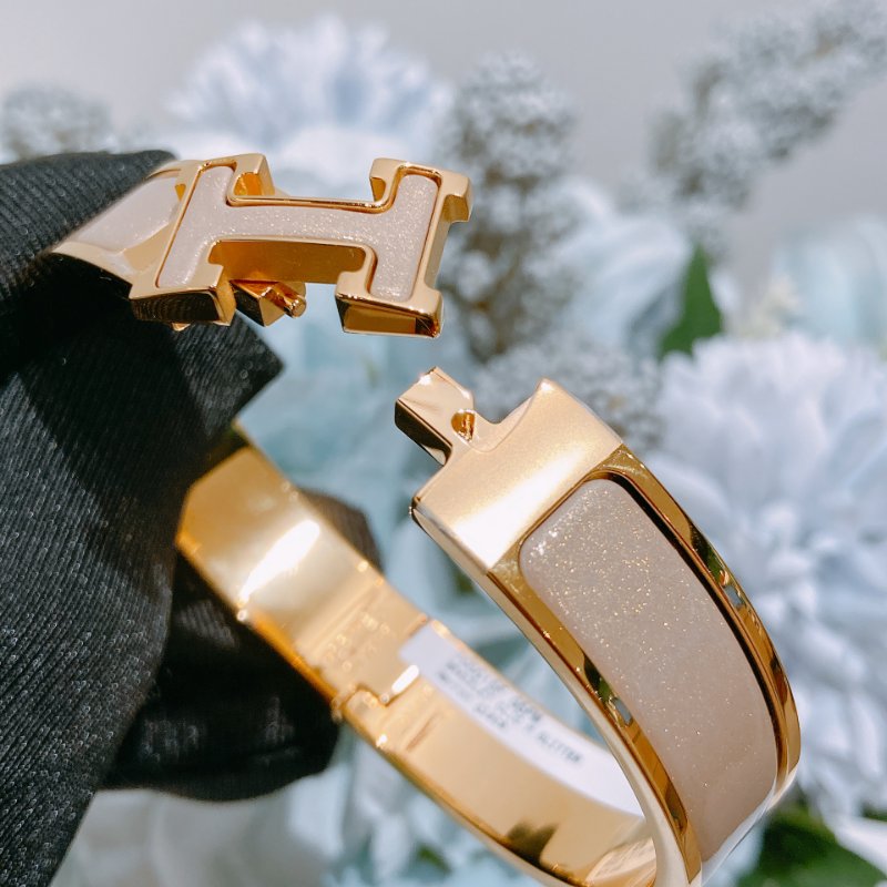 TW4865 Hermes 愛馬仕 H手鐲 奶茶灰 Clic H Glitter Bracelet PM Marron Glace-6