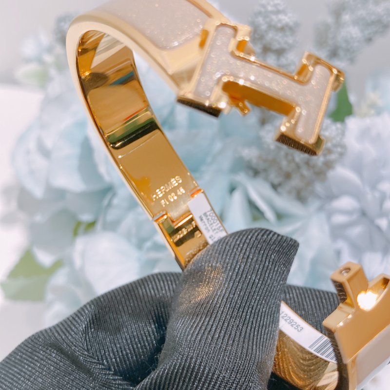 TW4865 Hermes 愛馬仕 H手鐲 奶茶灰 Clic H Glitter Bracelet PM Marron Glace-7