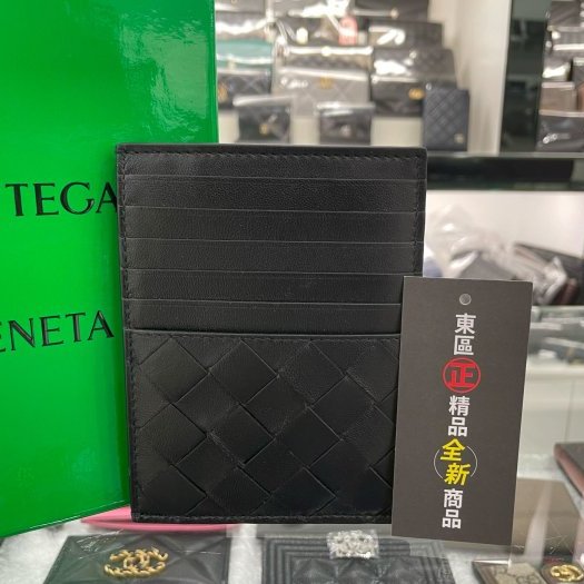 東區正精品㊣BOTTEGA VENETA BV 635043全新黑色全皮大格編織扁式拉鍊零錢包卡片夾名片夾RA1288-2
