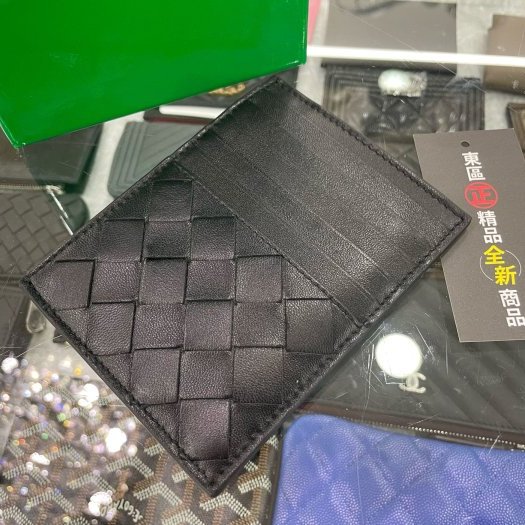 東區正精品㊣BOTTEGA VENETA BV 635043全新黑色全皮大格編織扁式拉鍊零錢包卡片夾名片夾RA1288-6