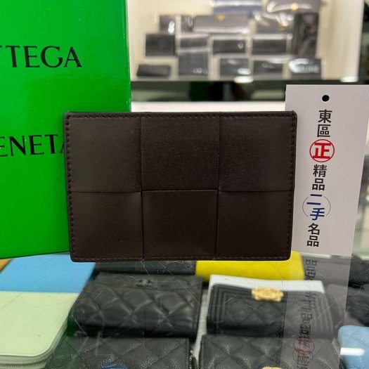 東區正精品㊣BOTTEGA VENETA BV 近全新咖啡色全皮大格編織扁式卡片夾名片夾 RZ5454-0