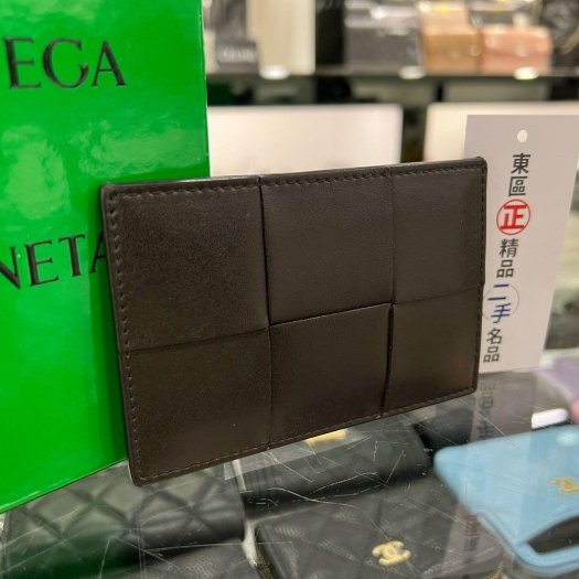 東區正精品㊣BOTTEGA VENETA BV 近全新咖啡色全皮大格編織扁式卡片夾名片夾 RZ5454-1