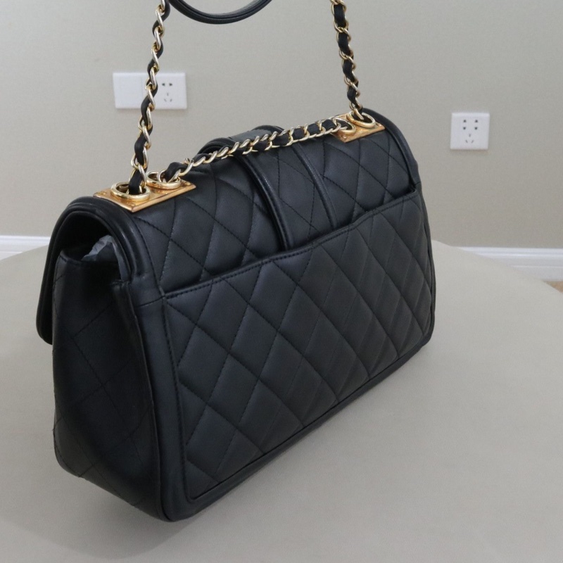 CHANEL 香奈兒 Elegent CF單肩斜挎女包,黑色小牛皮金鍊,序號20 尺寸30*17*9-1