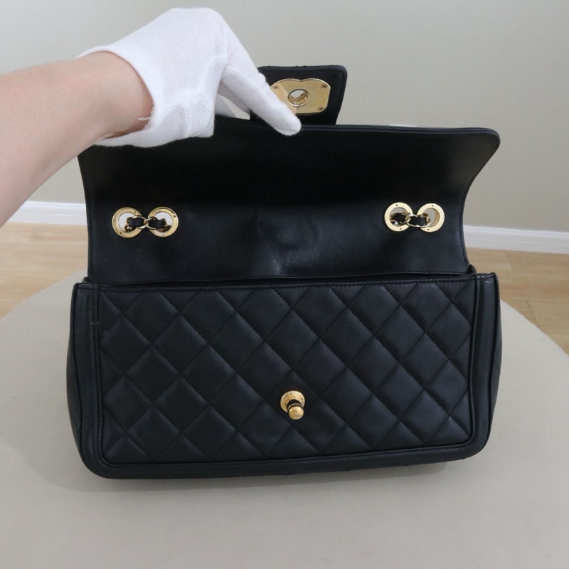 CHANEL 香奈兒 Elegent CF單肩斜挎女包,黑色小牛皮金鍊,序號20 尺寸30*17*9-5