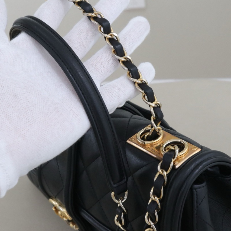 CHANEL 香奈兒 Elegent CF單肩斜挎女包,黑色小牛皮金鍊,序號20 尺寸30*17*9-6