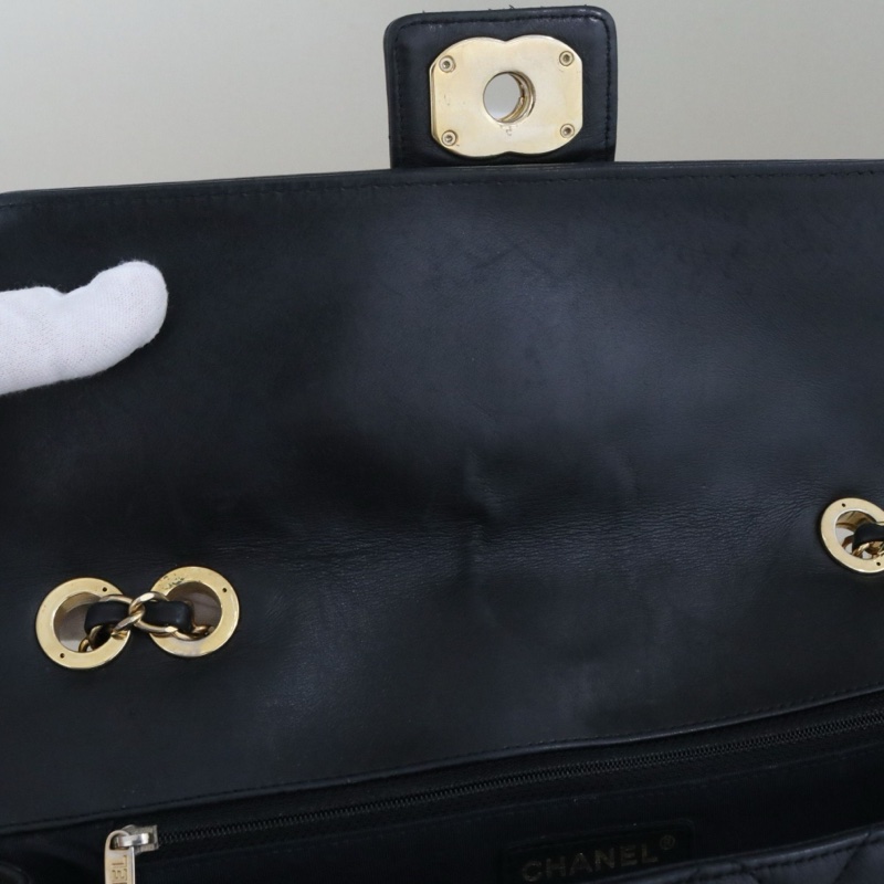 CHANEL 香奈兒 Elegent CF單肩斜挎女包,黑色小牛皮金鍊,序號20 尺寸30*17*9-8