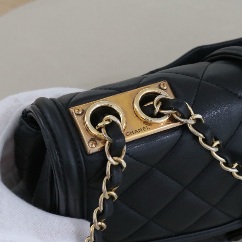 CHANEL 香奈兒 Elegent CF單肩斜挎女包,黑色小牛皮金鍊,序號20 尺寸30*17*9-11