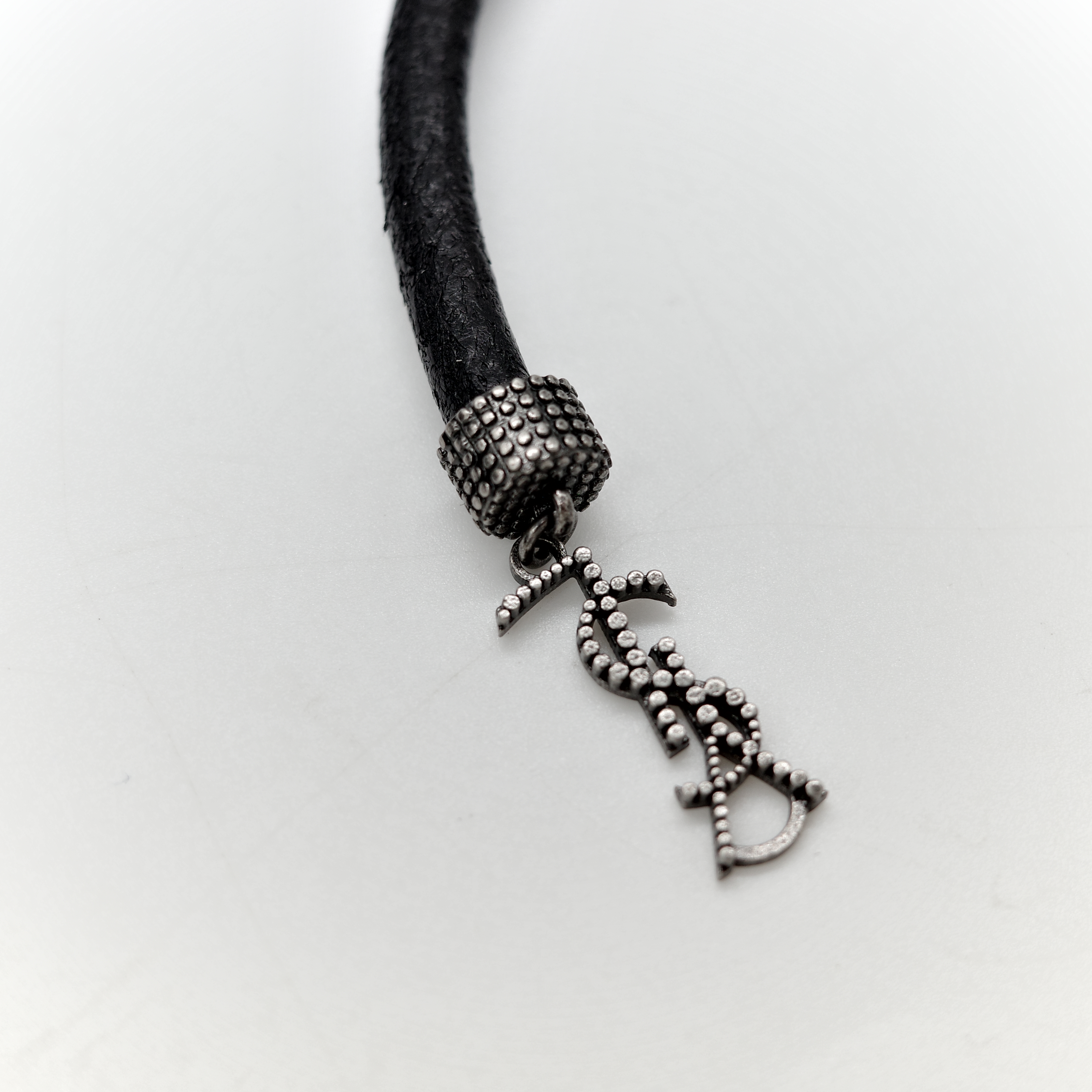 Saint Laurent 聖羅蘭 黑色牛皮 做舊銀扣 皮手環-6