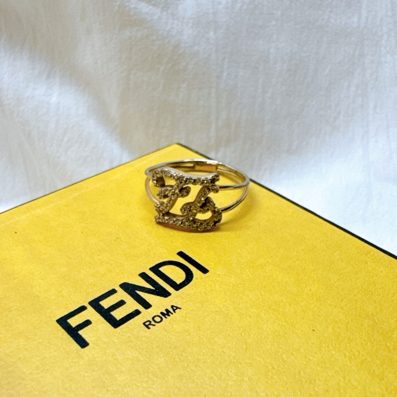 二手正品Fendi芬迪Karligraphy鑲鑽金色戒指 fendi戒指 fendi飾品 fendi金戒-0