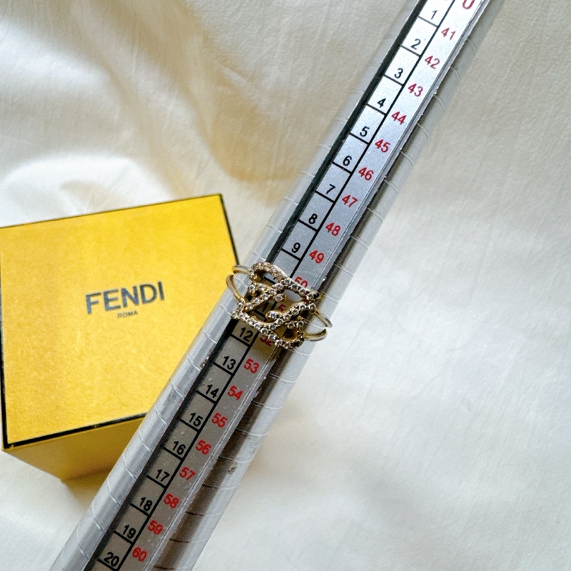 二手正品Fendi芬迪Karligraphy鑲鑽金色戒指 fendi戒指 fendi飾品 fendi金戒-3