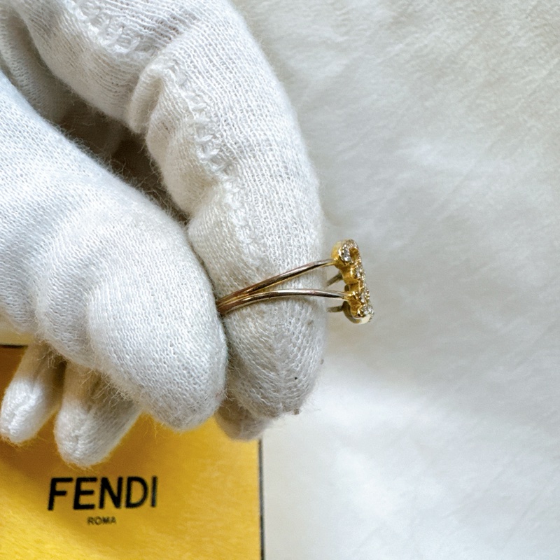 二手正品Fendi芬迪Karligraphy鑲鑽金色戒指 fendi戒指 fendi飾品 fendi金戒-9