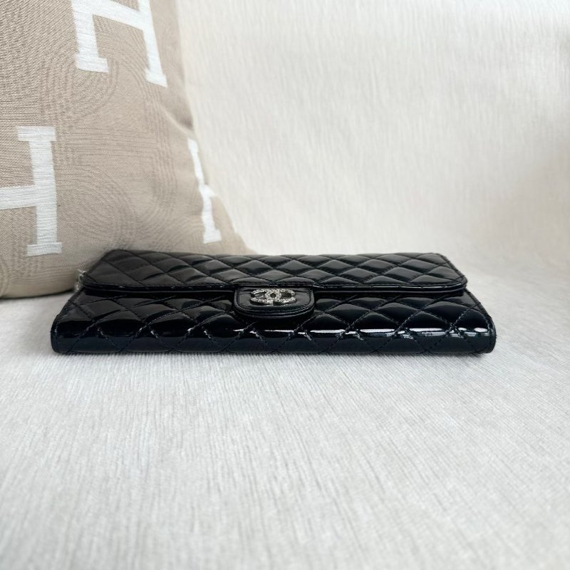 Chanel CF漆皮腋下法棍包 黑銀 24*12*1cm 98新配件塵袋-3