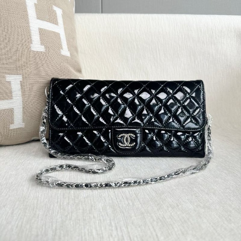 Chanel CF漆皮腋下法棍包 黑銀 24*12*1cm 98新配件塵袋-4