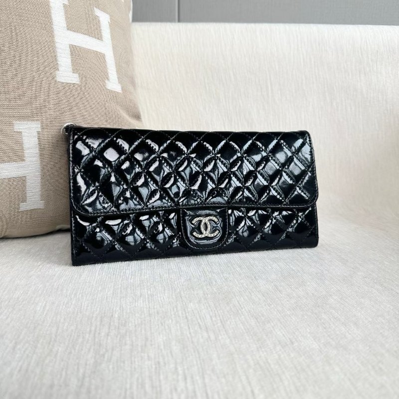 Chanel CF漆皮腋下法棍包 黑銀 24*12*1cm 98新配件塵袋-6