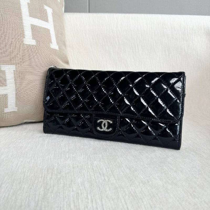 Chanel CF漆皮腋下法棍包 黑銀 24*12*1cm 98新配件塵袋-7