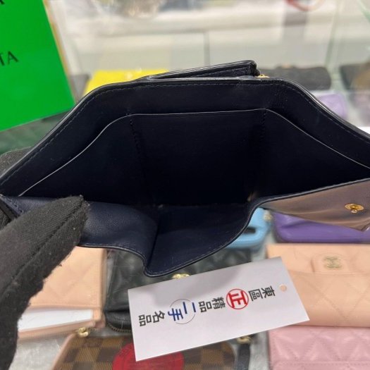 東區正精品㊣BOTTEGA VENETA BV 深藍色全皮編織拉鍊釦子三折迷你短夾 RZ5453-3