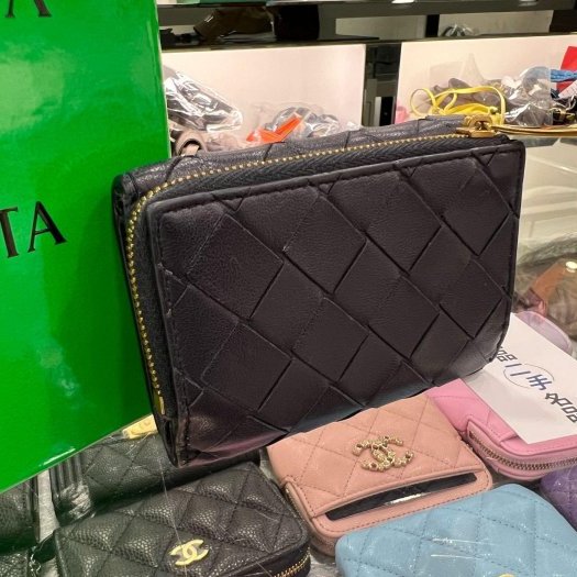 東區正精品㊣BOTTEGA VENETA BV 深藍色全皮編織拉鍊釦子三折迷你短夾 RZ5453-7