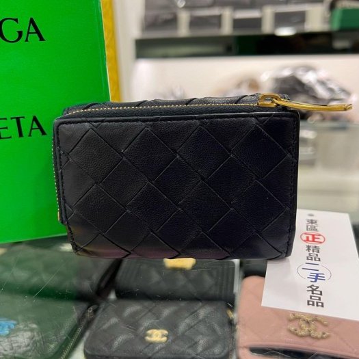 東區正精品㊣BOTTEGA VENETA BV 深藍色全皮編織拉鍊釦子三折迷你短夾 RZ5453-8