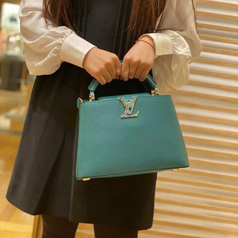 LV CapucinesBB手提斜背包 綠色 金扣 牛皮 26.5*17*9 99新配件肩帶 購證 塵袋