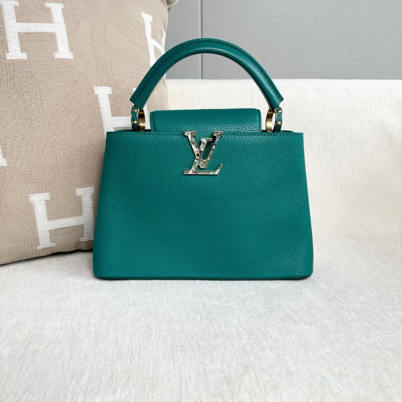 LV CapucinesBB手提斜背包 綠色 金扣 牛皮 26.5*17*9 99新配件肩帶 購證 塵袋-2